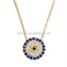 2017 new arrived 100% 925 sterling silver micro pave cz disco round pendant evil eye necklace